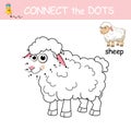 Connect the dots by numbers to draw Sheep. Dot to dot Game with sample. Game and Coloring Page with cartoon cute Sheep. Royalty Free Stock Photo