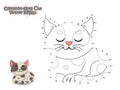 Connect The Dots and Paint Cute Cartoon Cat. Educational Game for Kids. Vector Illustration. Royalty Free Stock Photo