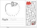 Connect dots and Pick apple box maze game - worksheet for education Royalty Free Stock Photo