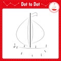 Connect the dots. Sailboat. Ocean. Dot to dot educational game. Coloring book for preschool kids activity worksheet. Vector