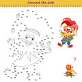 Connect the dots from 1 to 100 and draw the cute clown puppet. Trace the line between numbers. Coloring book. Develop counting Royalty Free Stock Photo