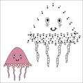 Connect the dots to draw the cute jellyfish and color it