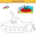 Connect the dots from 1 to 80 and draw the submarine. Trace the line between numbers. Coloring book for kids. Develop counting