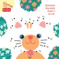 Connect dots from 1 to 15. Educational game. Cat and flowers. Activity page for kids. Vector illustration. Royalty Free Stock Photo