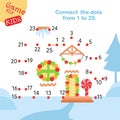 Connect the dots from 1 to 25. Educational game. Christmas gingerbread house. Activity page for kids. Vector Royalty Free Stock Photo