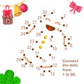 Connect dots from 1 to 30. Educational game. Christmas gingerbread man. Activity page for kids. Vector illustration. Royalty Free Stock Photo