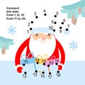 Connect the dots from 1 to 20. Educational game. Cute Santa Claus with gifts. Activity page for kids. Vector Royalty Free Stock Photo