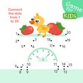 Connect dots from 1 to 20. Educational game. Duckling on scales. Activity page for kids. Vector illustration. Royalty Free Stock Photo