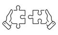 Connect Jigsaw Pieces by Human Hands Line Icon. Puzzle Assemble, Game Solution. Teamwork Linear Pictogram. Solving