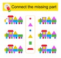 Connect the missing part. Attention task for kids. Cartoon train