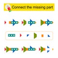 Connect the missing part. Task for the development of attention and logic. Cartoon airplane