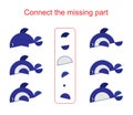Connect the missing part. Task for the development of attention and logic. Cartoon fish