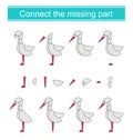 Connect the missing part. Task for the development of attention and logic. Cartoon heron