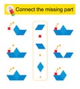 Connect the missing part. Task for the development of attention and logic. Cartoon paper boat