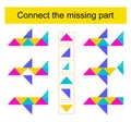 Connect the missing part. Task for the development of attention and logic. Vector illustration of the cartoon airplane