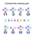 Connect the missing part. Task for the development of attention and logic. Vector illustration of the cartoon flower pot