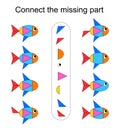 Connect the missing part. Task for the development of attention and logic. Vector illustration of the fish Royalty Free Stock Photo