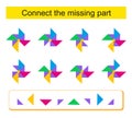 Connect the missing part. Task for the development of attention and logic. Vector illustration of the pinwheel