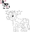 Connect the number to draw the animal educational game for children, Cute little cow Royalty Free Stock Photo