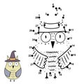Connect the numbers and draw a funny owl in the witch hat Royalty Free Stock Photo