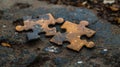 Connect the pieces two puzzle fragments sit atop the ground. Ai Generated Royalty Free Stock Photo