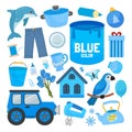 Vector set of blue color objects.