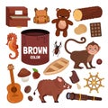 Vector set of brown color objects.