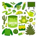 Vector set of green color objects.