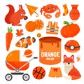 Vector set of orange color objects. Royalty Free Stock Photo