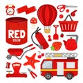 Vector set of red color objects.