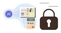 AI Data Analysis and Cybersecurity Concept with Lock and Analytical Dashboard Royalty Free Stock Photo