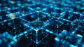 connected blocks on screen represent blockchain tech, showcasing decentralized network secure data storage concept