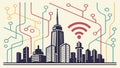 Connected cityscape with network lines representing technology vector design Generative AI Royalty Free Stock Photo