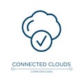 Connected clouds icon. Linear vector illustration from cloud computing collection. Outline connected clouds icon vector. Thin line