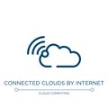 Connected clouds by internet icon. Linear vector illustration from cloud computing collection. Outline connected clouds by