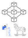 Blockchain Network Diagram with Risk Assessment and Trojan Horse Concept Royalty Free Stock Photo