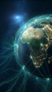 Connected Earth: Global Network Visualization with Light Beams and City Illumination against a Starry Cosmos Backdrop Royalty Free Stock Photo