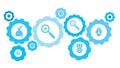 Connected gears and icons for logistic, service, shipping, distribution, transport, market, communicate concepts,calligraphy, ink