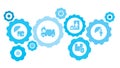 Connected gears and icons for logistic, service, shipping, distribution, transport, market, communicate concepts. Individual,