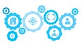 Connected gears and vector icons for logistic, service, shipping, distribution, transport, market, communicate concepts. avatar