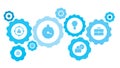 Connected gears and vector icons for logistic, service, shipping, distribution, transport, market, communicate concepts. avatars,