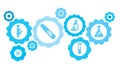 Connected gears and vector icons for logistic, service, shipping, distribution, transport, market, communicate concepts. Family