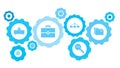 Connected gears and vector icons for logistic, service, shipping, distribution, transport, market, communicate concepts. folders