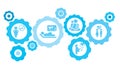 Connected gears and vector icons for logistic, service, shipping, distribution, transport, market, communicate concepts. Love,