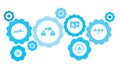 Connected gears and vector icons for logistic, service, shipping, distribution, transport, market, communicate concepts. team,