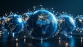 Connected globes with glowing networks representing global communication and data transfer Royalty Free Stock Photo