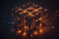 Connected glowing 3d grid, digitalization, wave, network created Royalty Free Stock Photo