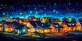 Connected Homes Digital Community and Data Transactions in Suburban Houses at Night. Generative AI