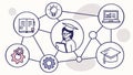 Connected Learning Network with Educational Icons, vector design Generative AI Royalty Free Stock Photo