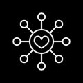 Connected loving heart line icon, outline vector sign, linear style pictogram isolated on black. Hub and spoke with Royalty Free Stock Photo